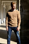 Camel Cashmere-Wool Blend Crew Neck Sweater