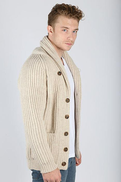 Winston & Co. Men's Linen Lambswool Wool Shawl Collar Cardigan Sweater
