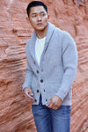 Winston & Co. Men's Light Grey Lambswool Wool Shawl Collar Cardigan Sweater