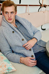 Winston & Co. Men's Light Grey Lambswool Wool Shawl Collar Cardigan Sweater