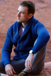 Winston & Co. Men's Rhapsody Blue Lambswool Wool Shawl Collar Cardigan Sweater