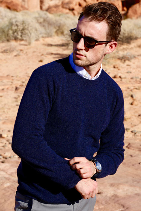 Crew neck sweater with button online down