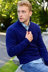 Navy Lambswool Quarter-Zip Pullover Sweater