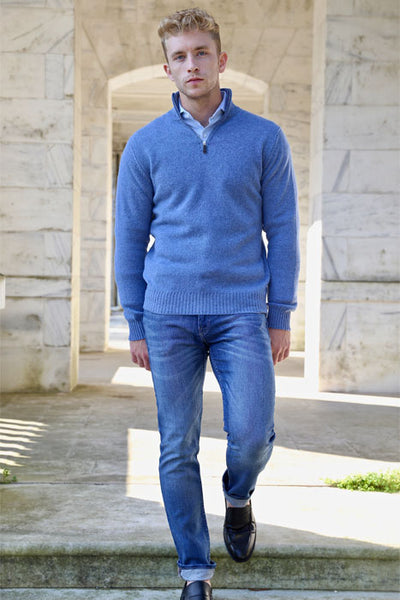 Light Blue Lambswool Quarter-Zip Pullover Sweater