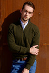 Winston & Co. Men's Military Green Lambswool Quarter Zip Pullover Sweater