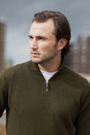 Winston & Co. Men's Military Green Lambswool Quarter Zip Pullover Sweater